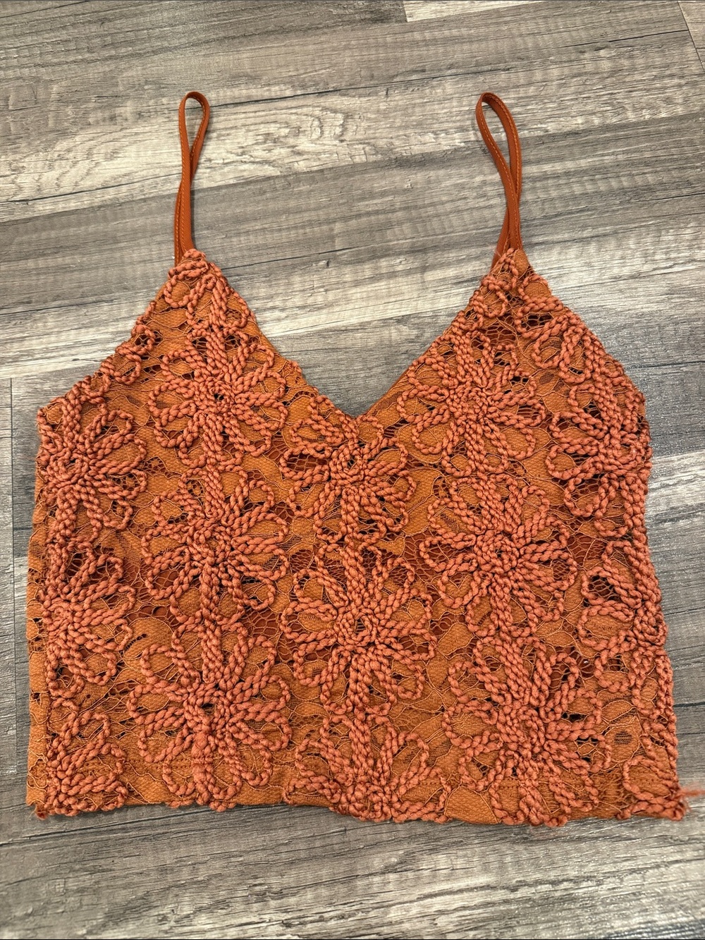 Zara Burnt Orange Crochet Lace Floral Cami Top Y2K Boho Size Small